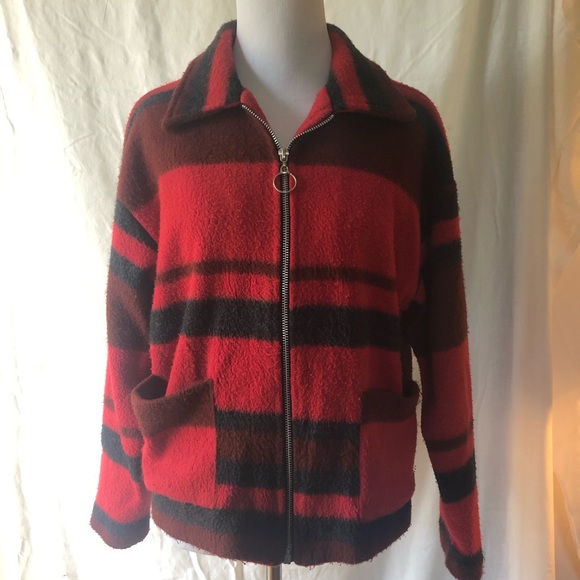 Byer California Red Brown & Grey Striped Fleece Jacket (S) - Picture 2 of 5